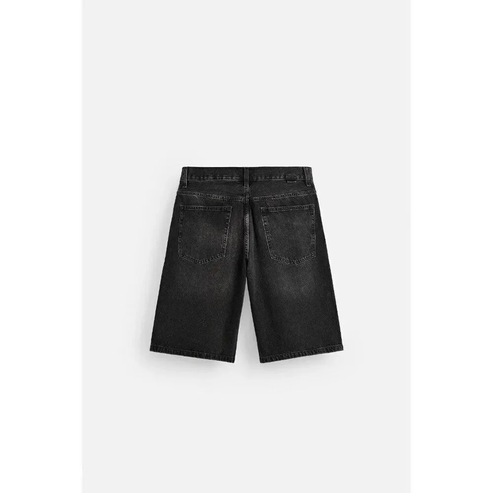 Zara Men Bermuda Short EU 38 US 30 Black Baggy Fit Cotton Denim 9632/902 NWT